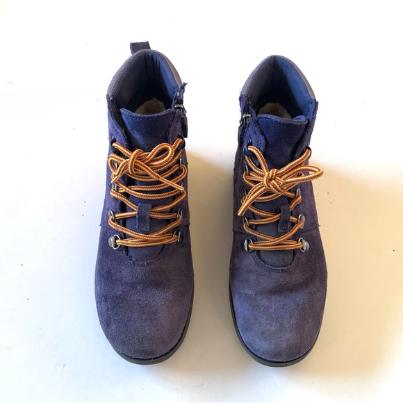 Kids UGG Waterproof Rain Lace Up Boot Blue Suede Sherpa